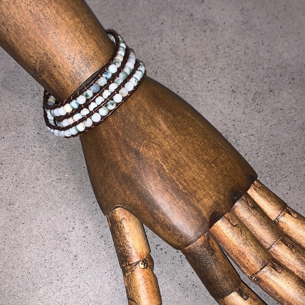 Leather Triple Wrap Beaded Bracelet